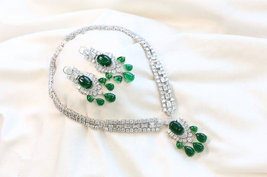 Premium Solitaire CZ & Pota Green Doublet Necklace Set