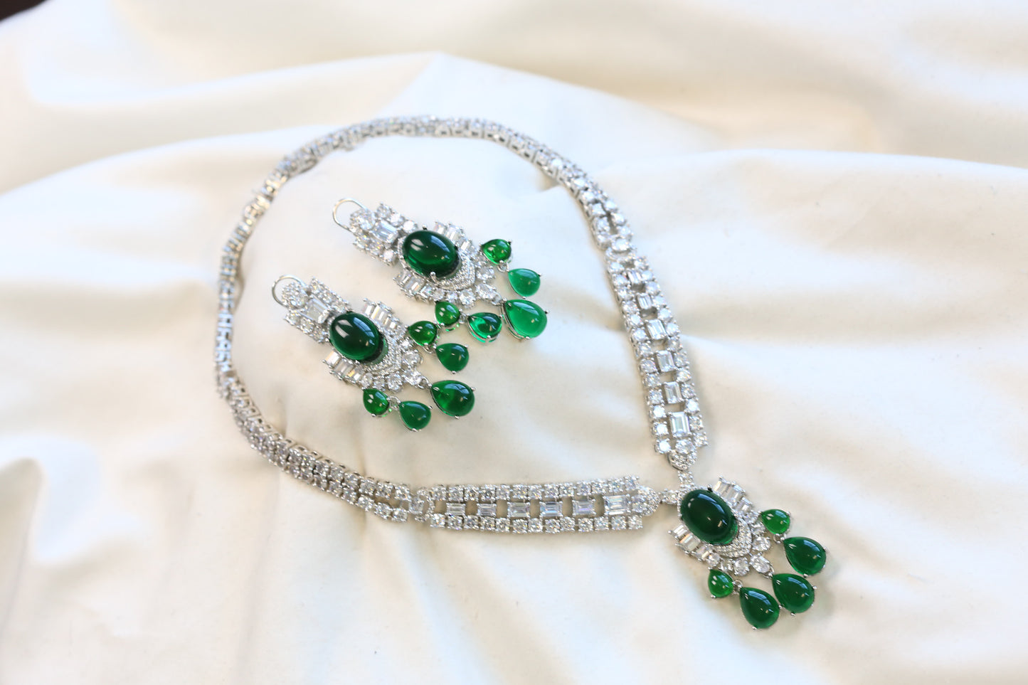 Premium Solitaire CZ & Pota Green Doublet Necklace Set