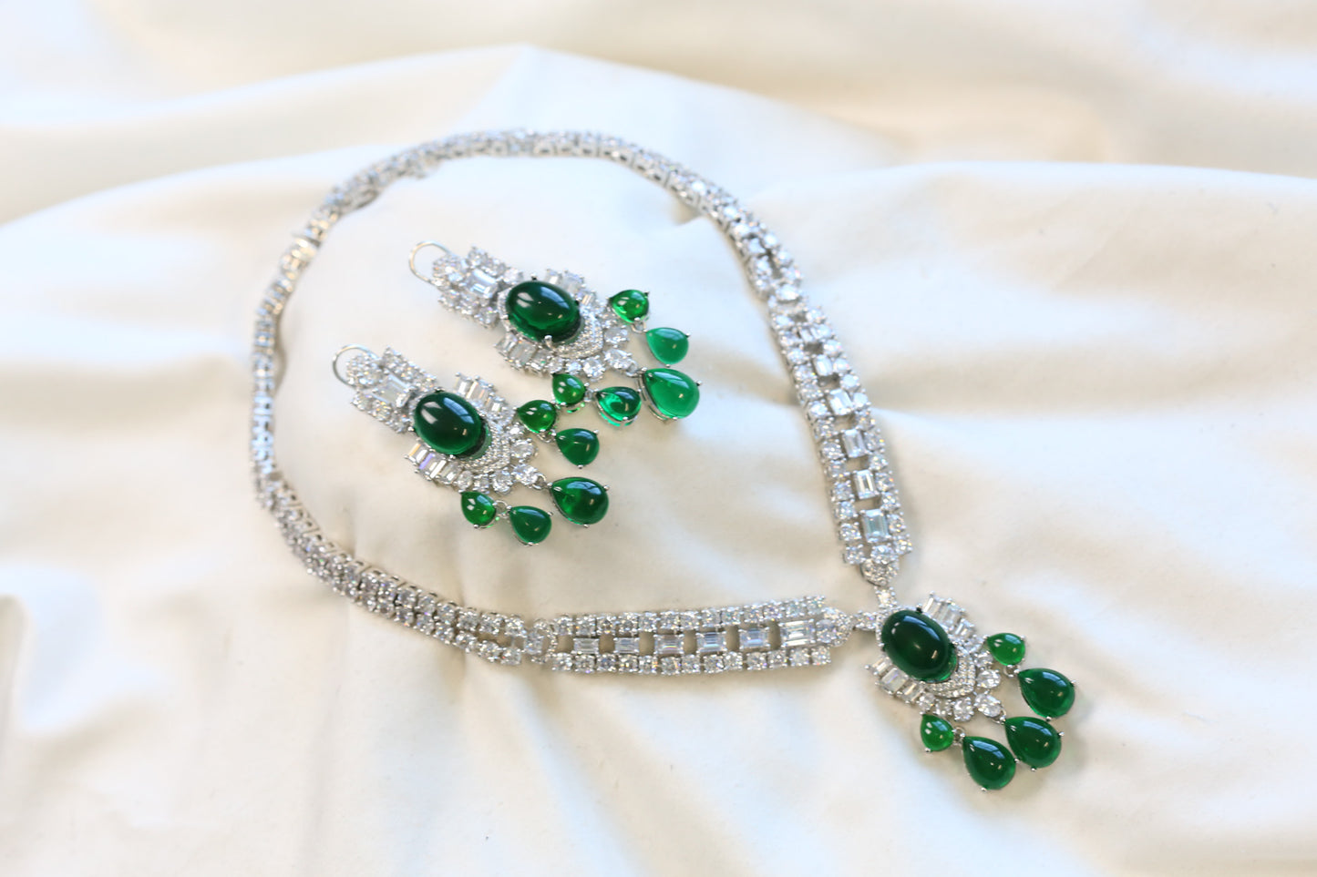 Premium Solitaire CZ & Pota Green Doublet Necklace Set