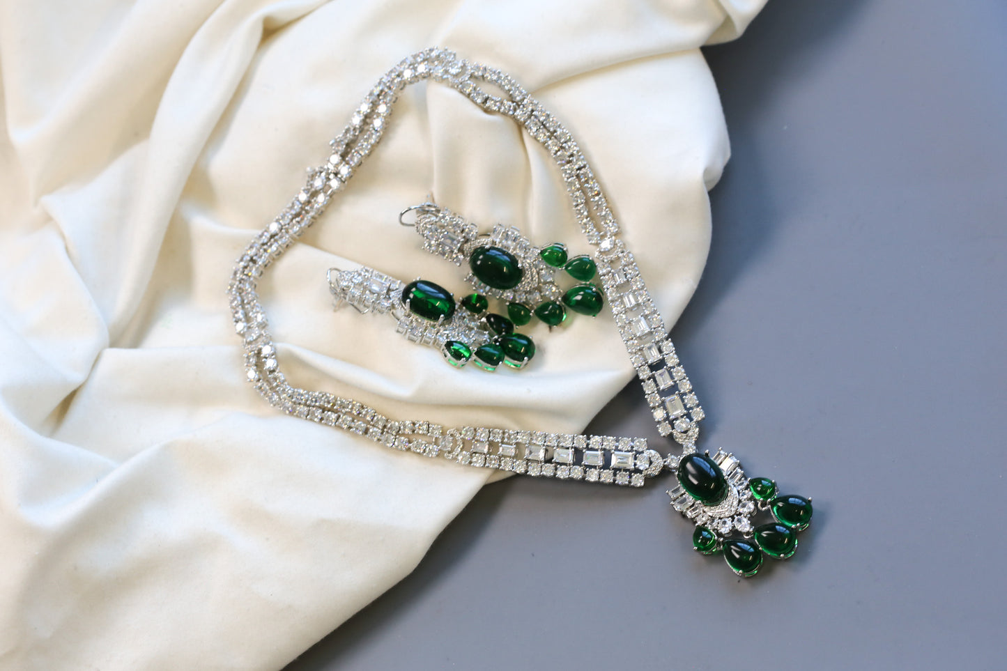 Premium Solitaire CZ & Pota Green Doublet Necklace Set