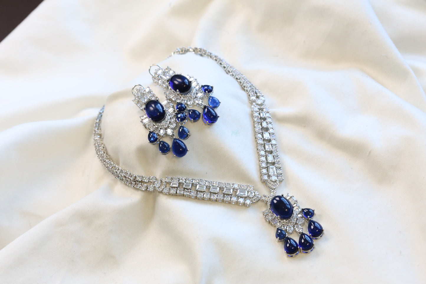 Premium Solitaire CZ & Pota Blue Doublet Necklace Set