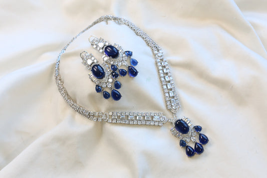 Premium Solitaire CZ & Pota Blue Doublet Necklace Set