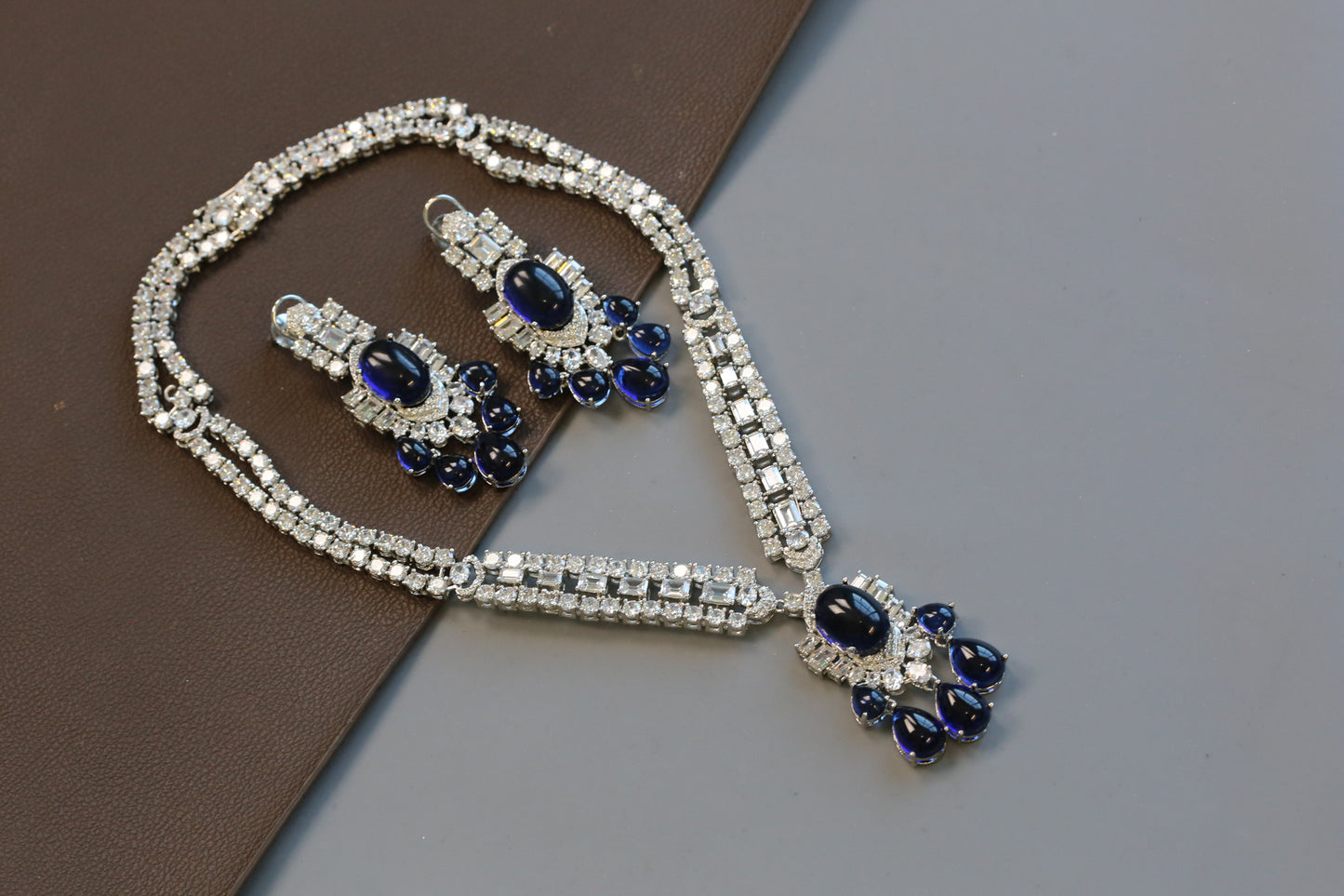 Premium Solitaire CZ & Pota Blue Doublet Necklace Set