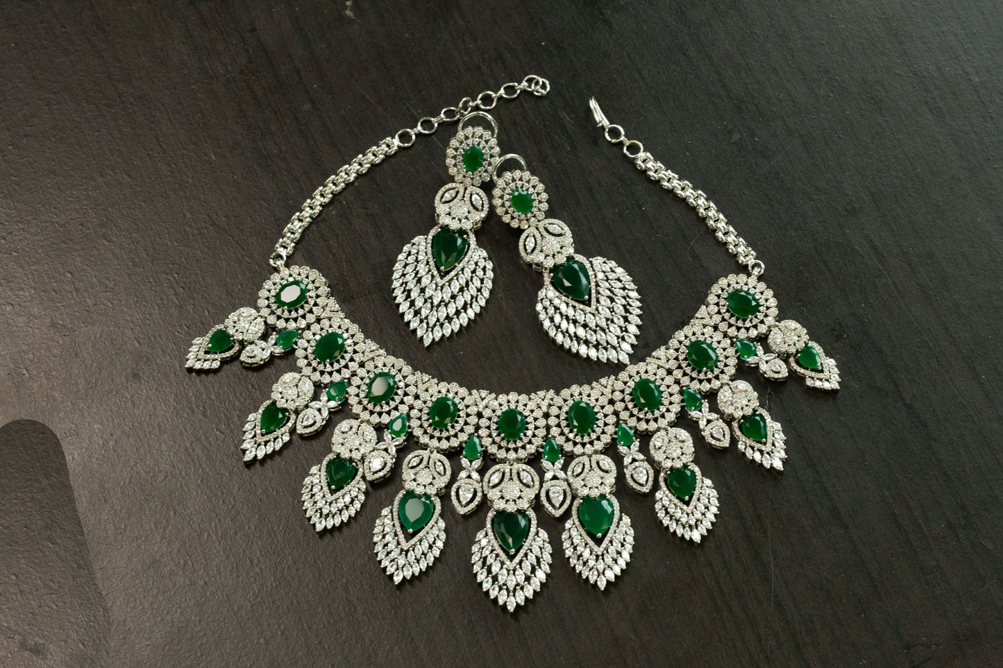 Amera Micro CZ & Green Doublet Necklace Set