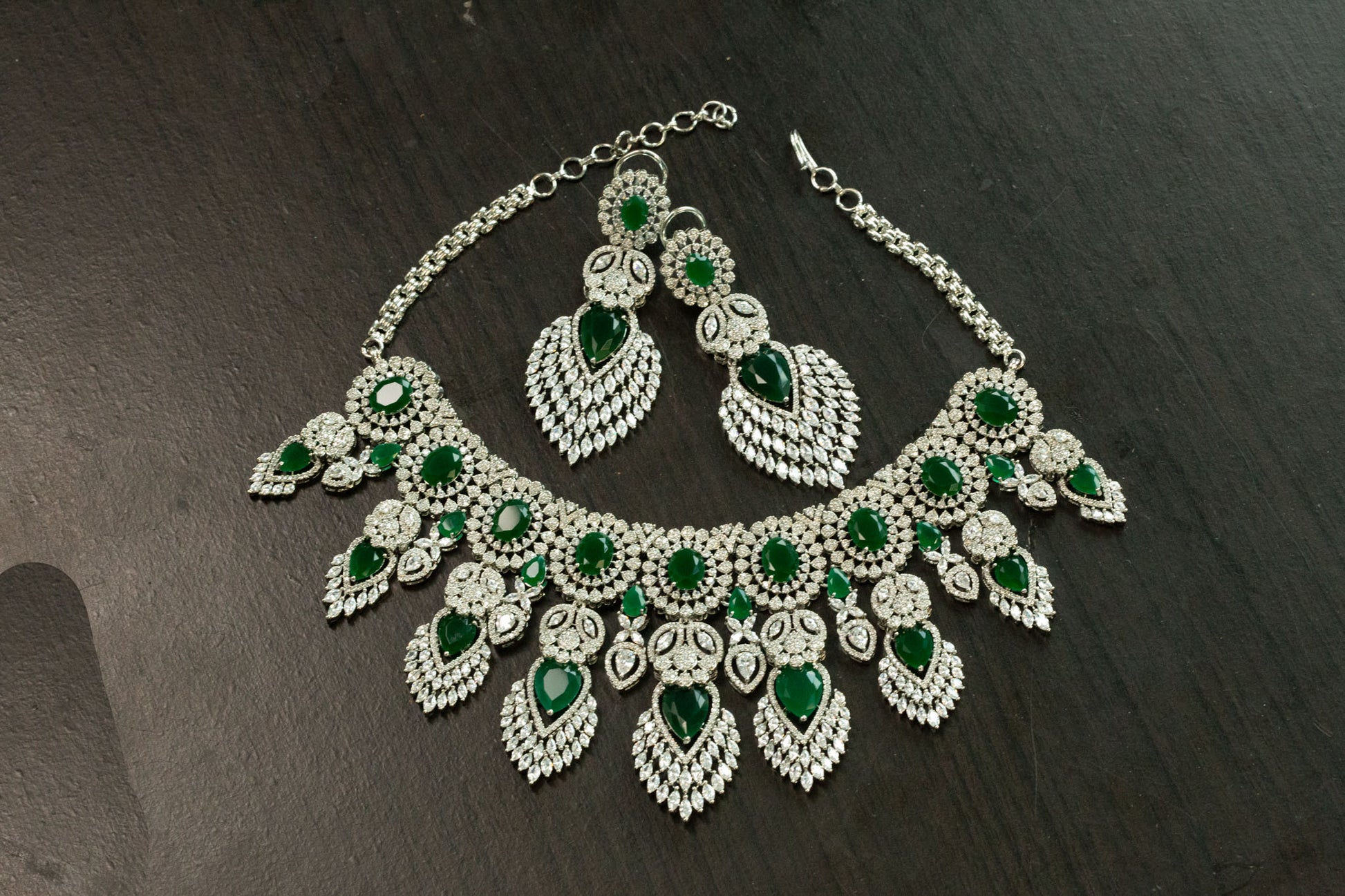Amera Micro CZ & Green Doublet Necklace Set