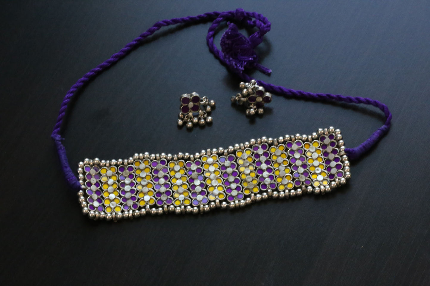 Darpan Choker Set - Yellow Purple