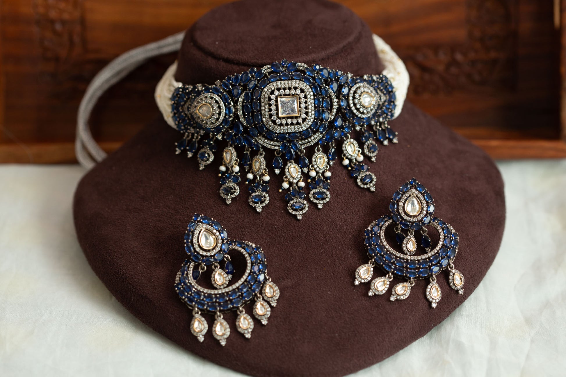 Neelam CZ & Kundan Polki Necklace Set
