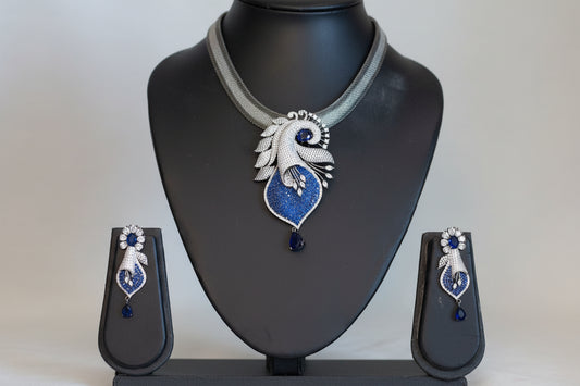 Victorian Black Polish & Micro CZ Necklace Set - Blue