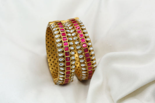Maithili Jadau Kundan Bangle (2.4 openable)) - Clear Ruby