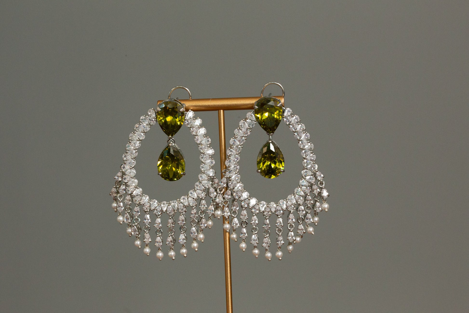 Alia Bhatt CZ Earrings - Olive Green