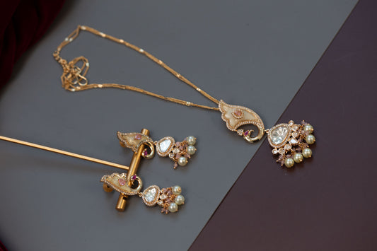 Premium Polki & MOP Pendant Set - Pink