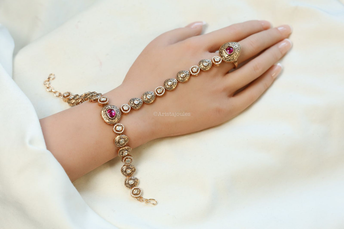 Polki Enamel Haath Phool (Adjustable)