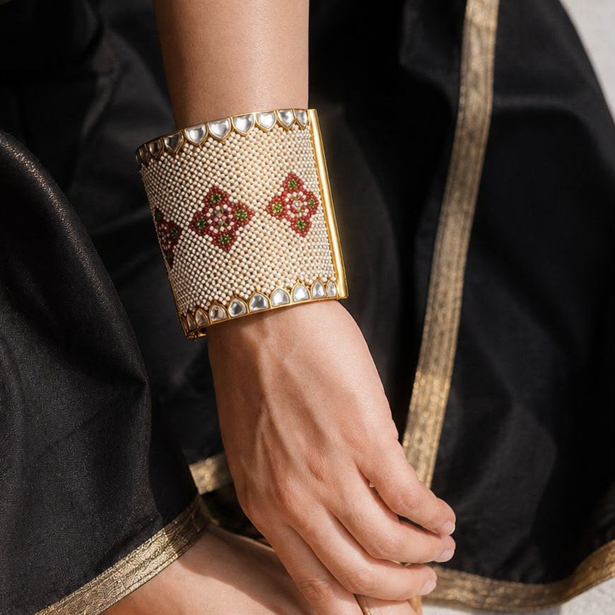Jaanki Premium Designer Jadau Kundan Bracelet  (Openable)