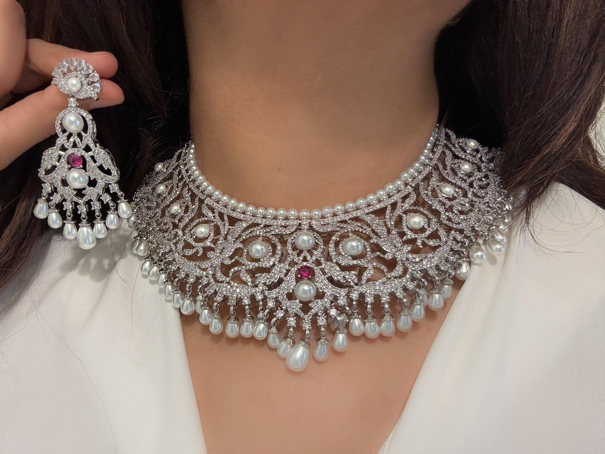 Claire Premium CZ & Pearls Necklace Set