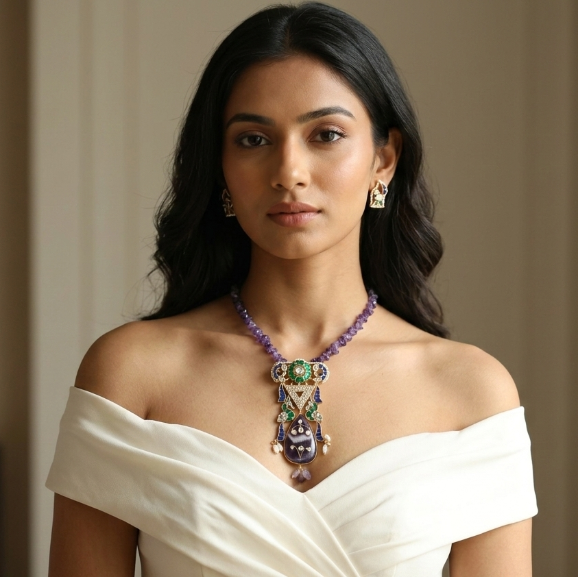 Amethyst Jadau Kundan Fusion Pendant Necklace