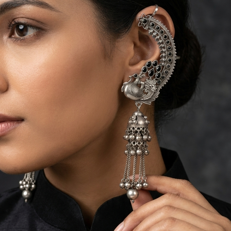 Mayura Earcuff Jhumka- Black