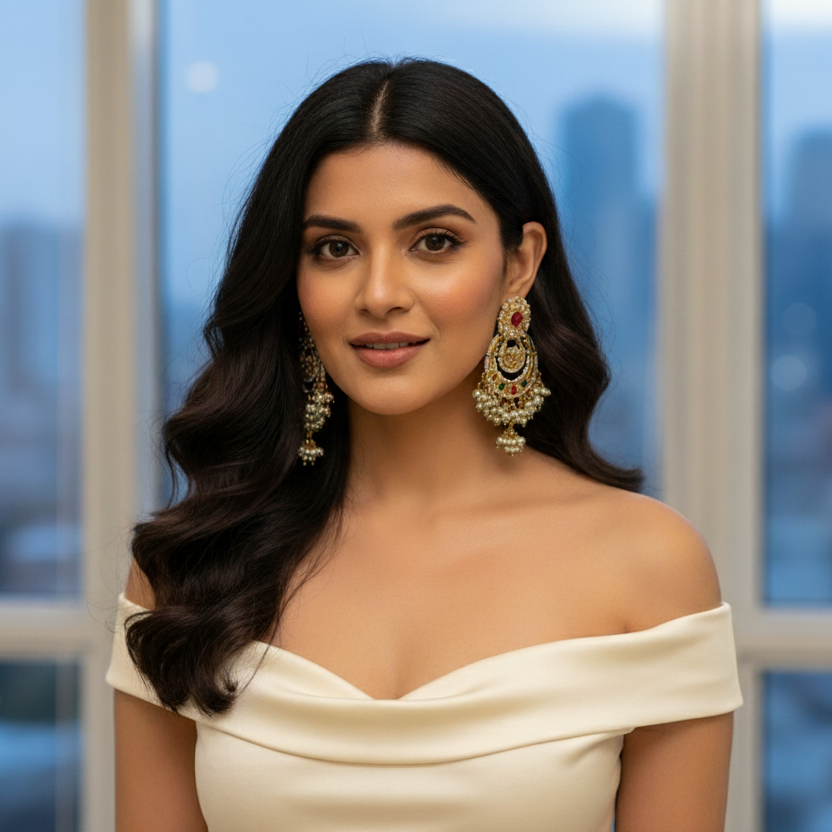 Inayat Vintage Polish Navratan Chandbaali