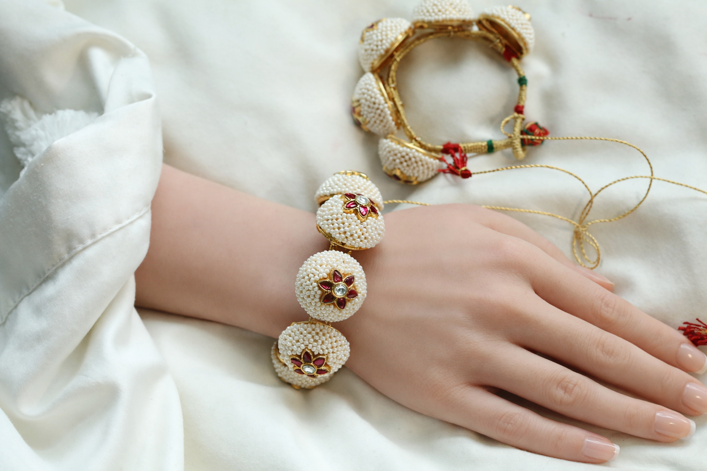 Handmade Pearls Jadau Kundan Ponchi Bracelet