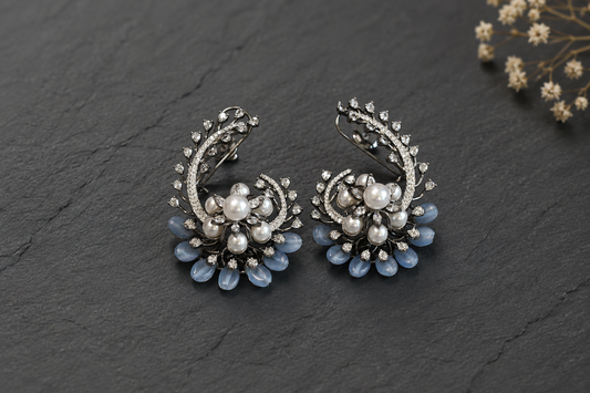 Designer Victorian CZ & Semiprecious Stone Earrings