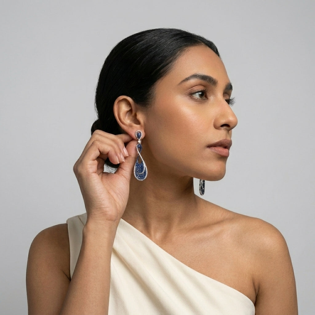 Amulya Pave Setting Blue CZ Earrings