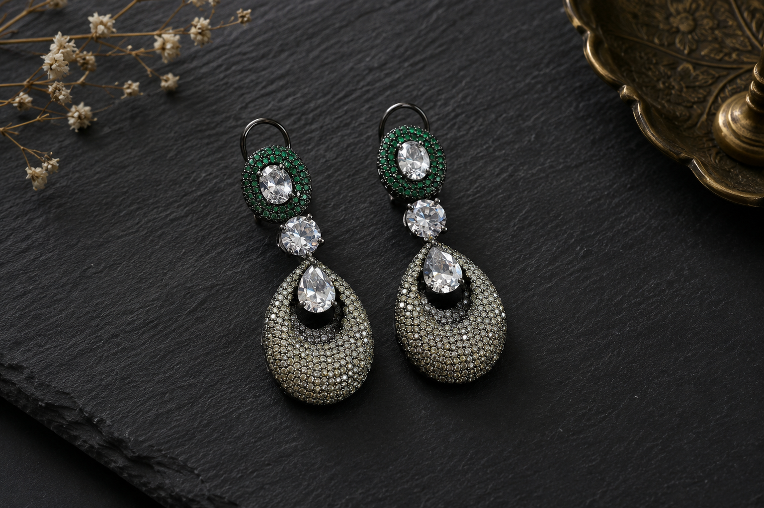 Contemporary Nano CZ Stone Earrings-Olive Green