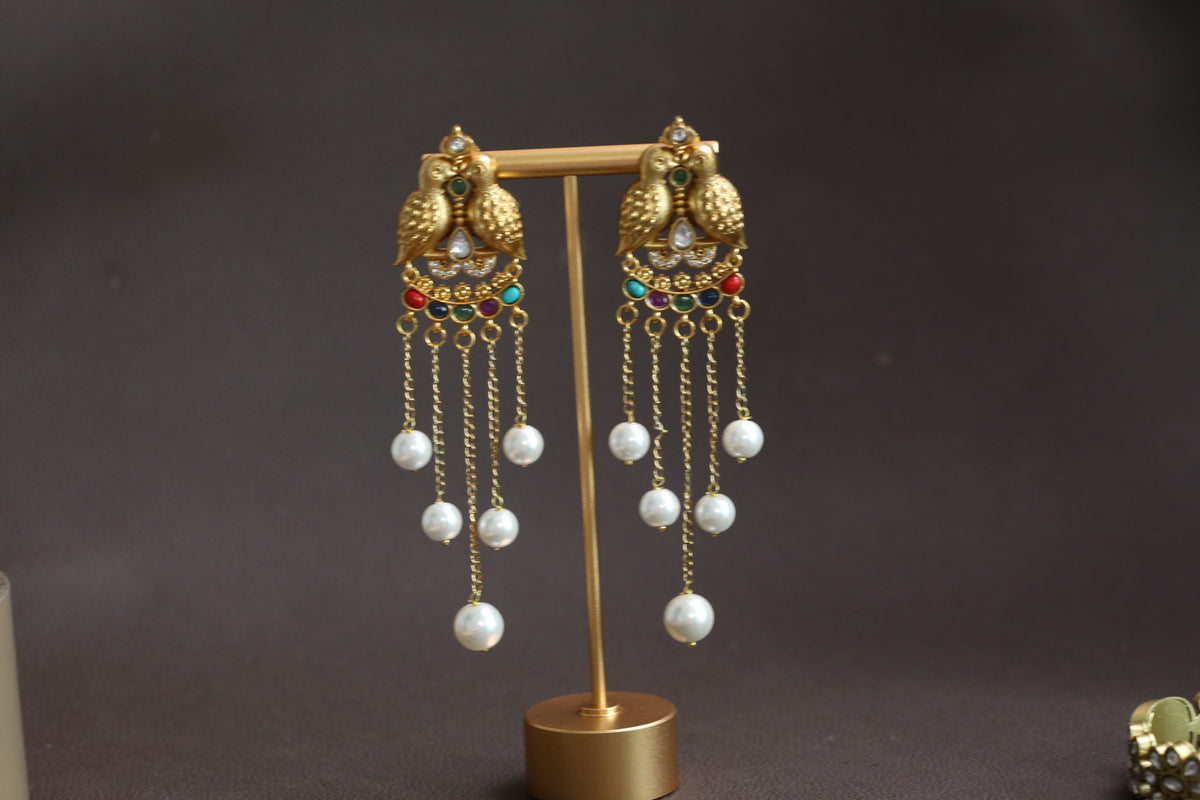 Antique Gold Mayura Tassel Earrings - Multi