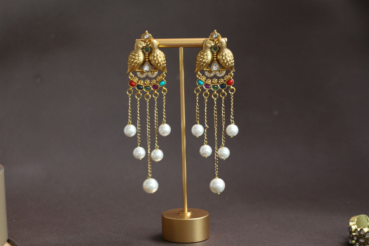 Antique Gold Mayura Tassel Earrings - Multi