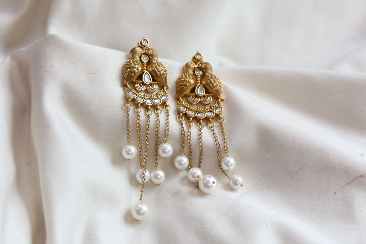 Antique Gold Mayura Tassel Earrings - Clear