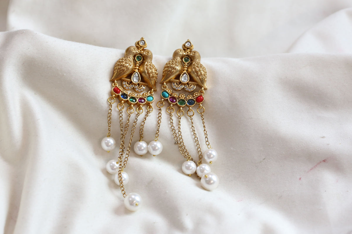 Antique Gold Mayura Tassel Earrings - Multi