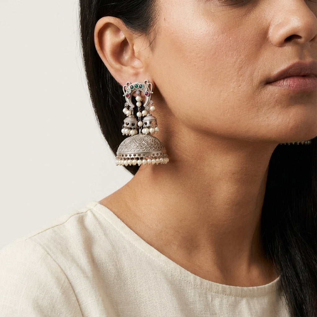 Layered Silver Tone Earrings - Multi