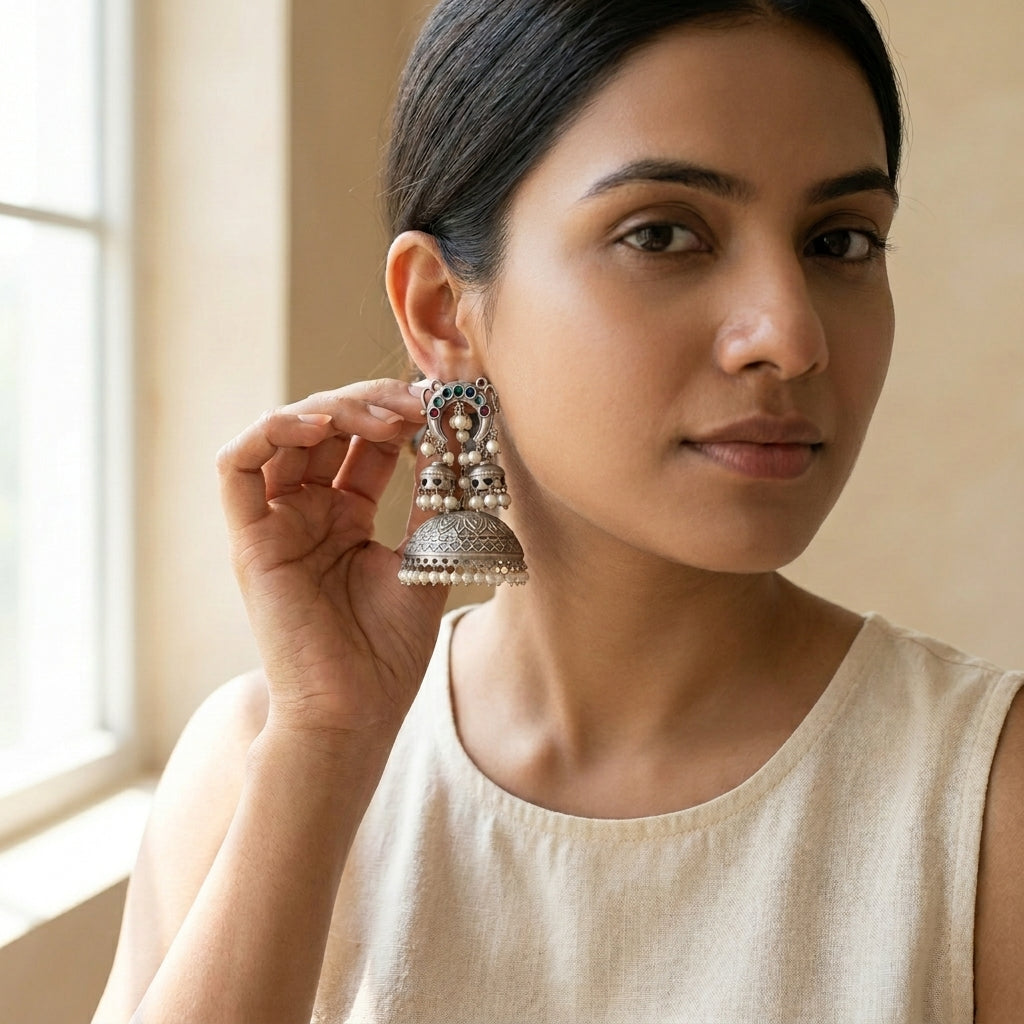 Layered Silver Tone Earrings - Multi