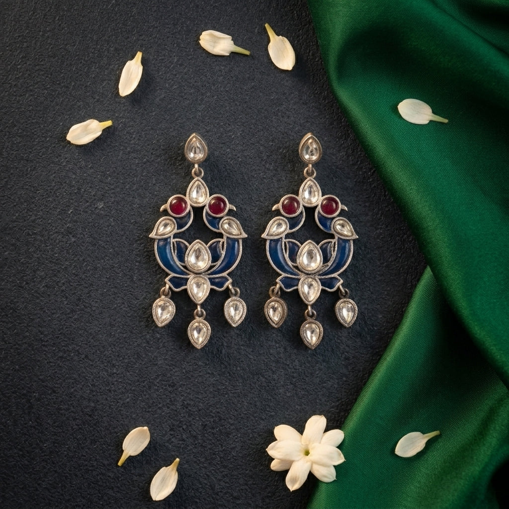 Amaani Peacock Fuion Earrrings - Blue