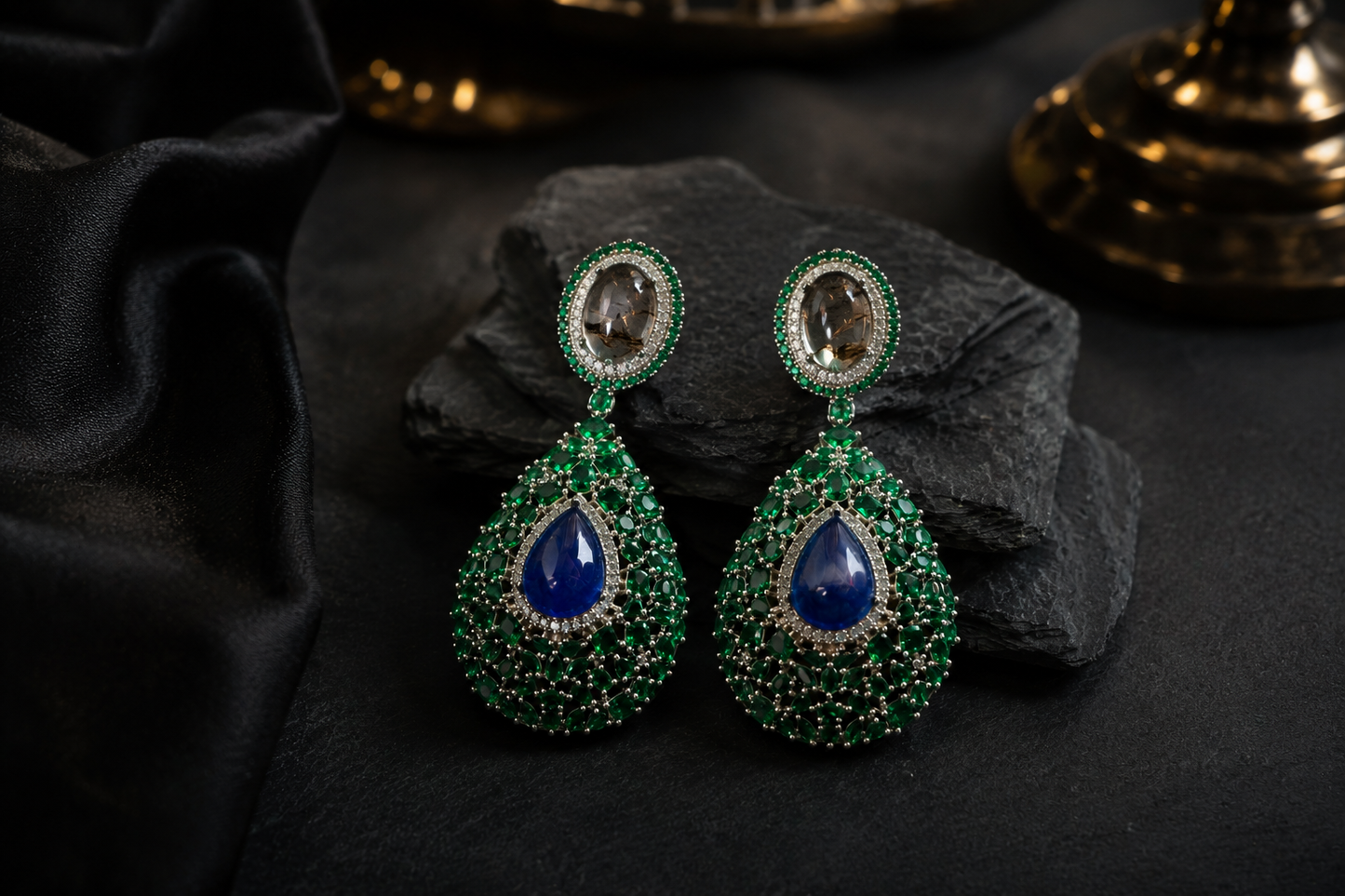 Premium Sabya Inspired Doublet Earrings - Green