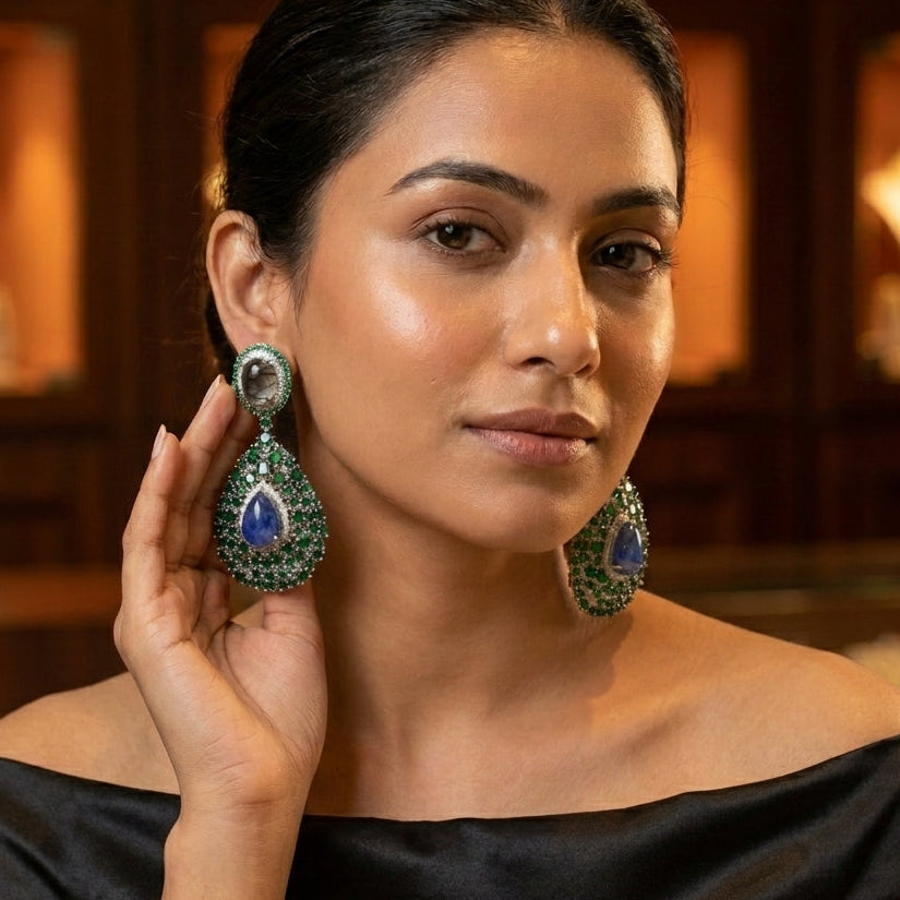 Premium Sabya Inspired Doublet Earrings - Green