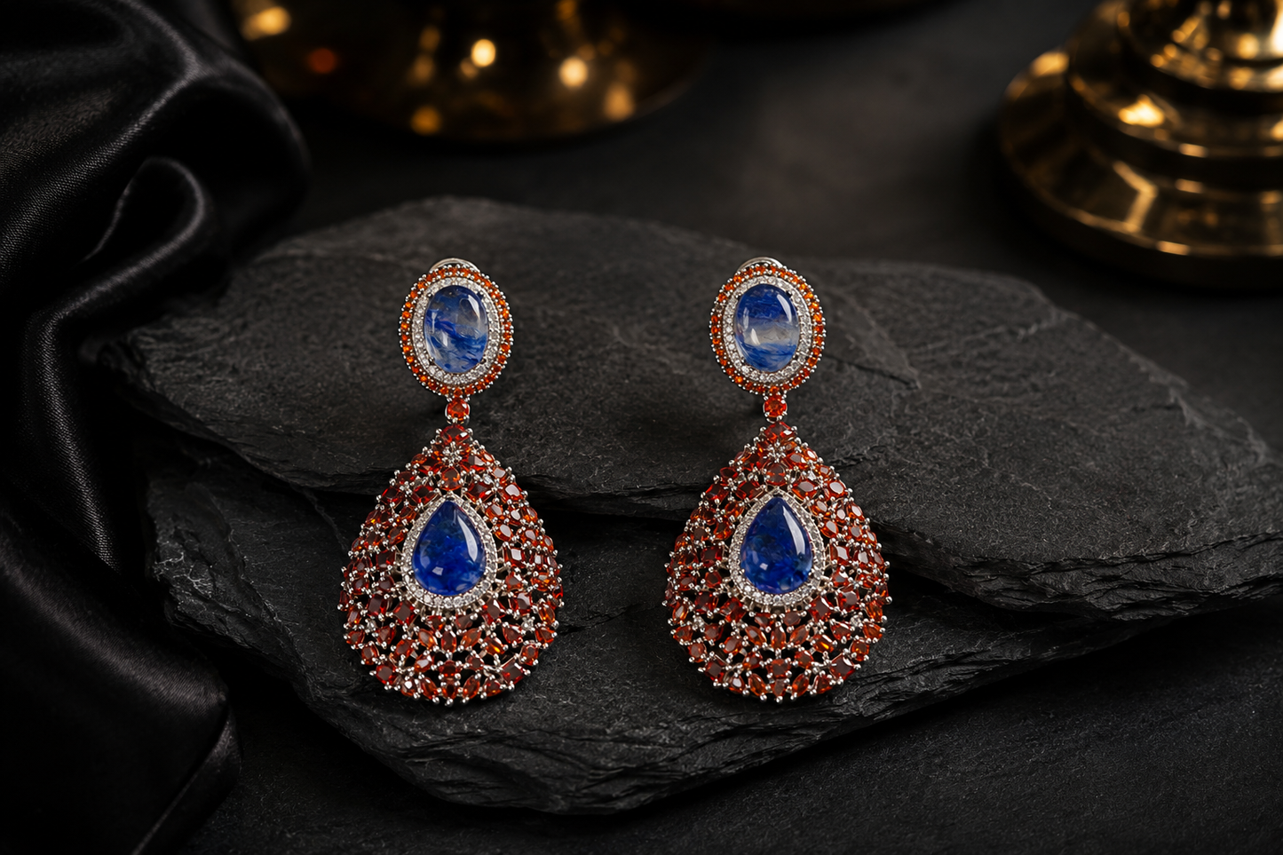 Premium Sabya Inspired Doublet Earrings - Rust Orange