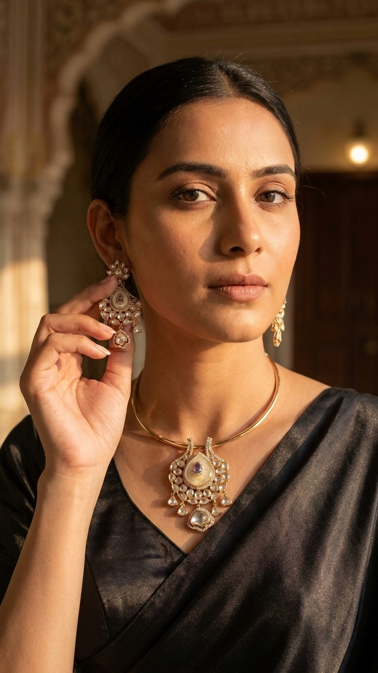 MOP, CZ Stones & Kundan Hasli Set