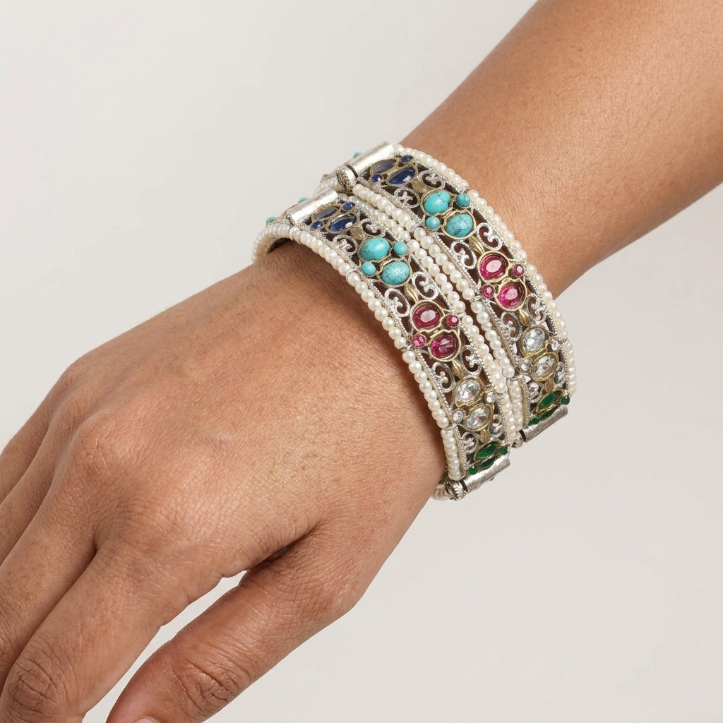Nigaar Silver Look Alike Bangle (Openable) - Multi