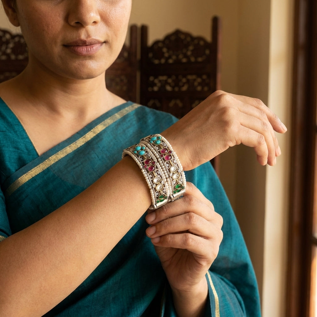 Nigaar Silver Look Alike Bangle (Openable) - Multi