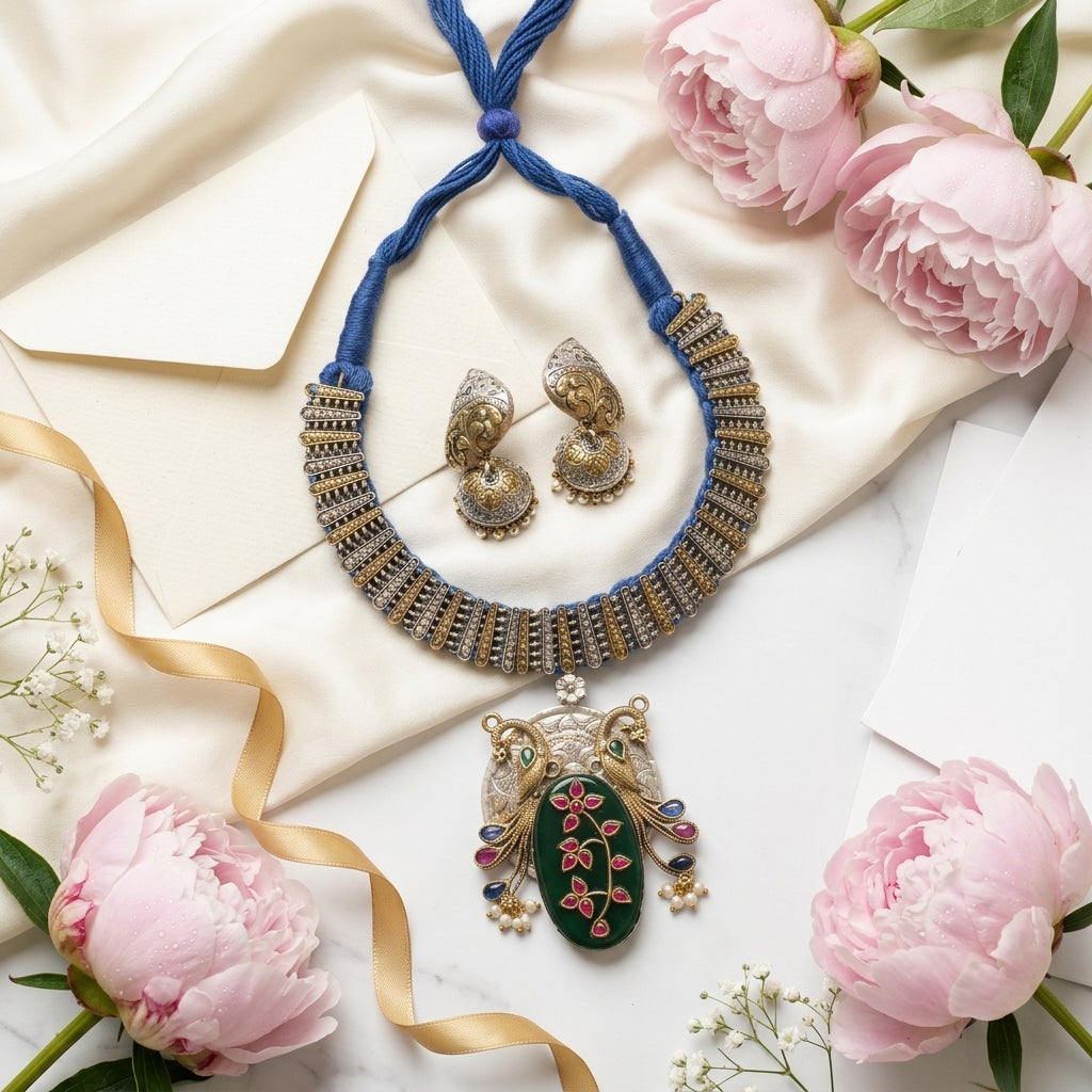 Fusion Inlay Kundan SLA Necklace -Green