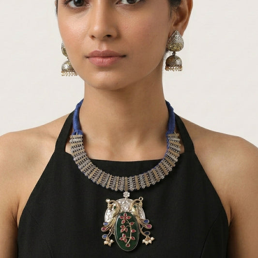 Fusion Inlay Kundan SLA Necklace -Green
