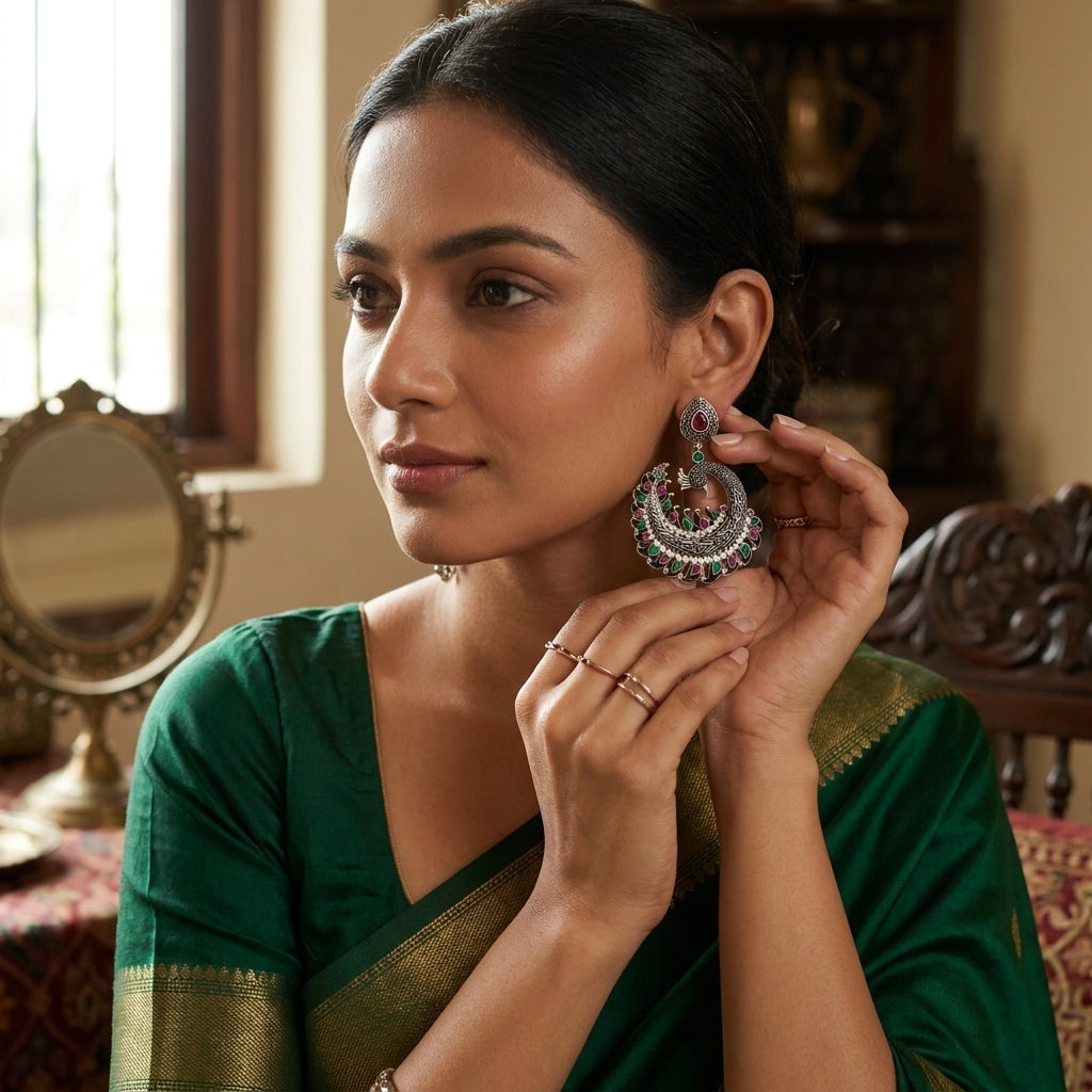 Dancing Peacock Chandbaali - Multi