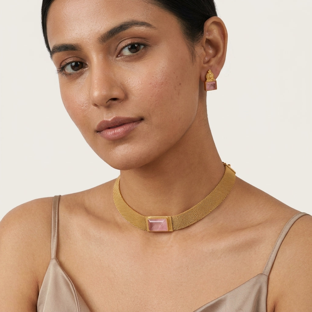 Dainty Pink Doublet Choker Set - Pink