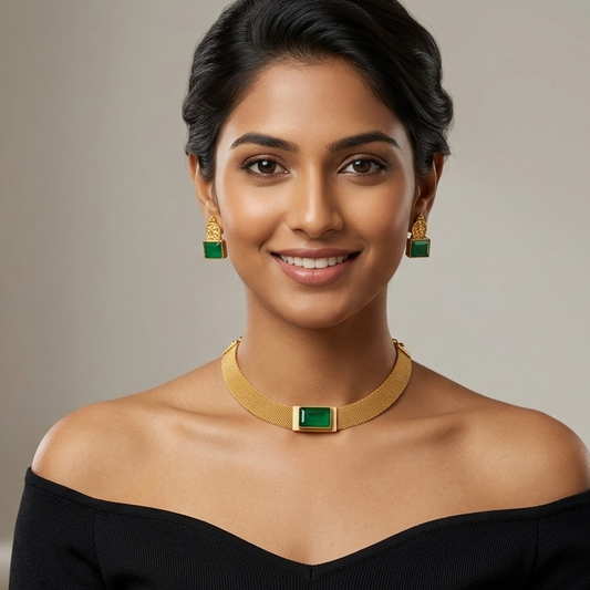 Dainty Doublet Choker Set - Emerald Green