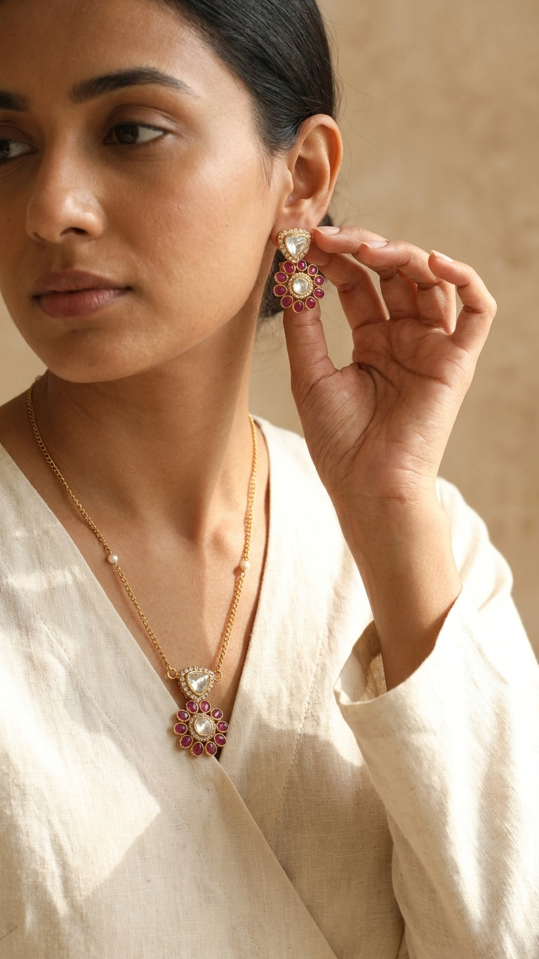Polki & Kemp Pendant Set - Red