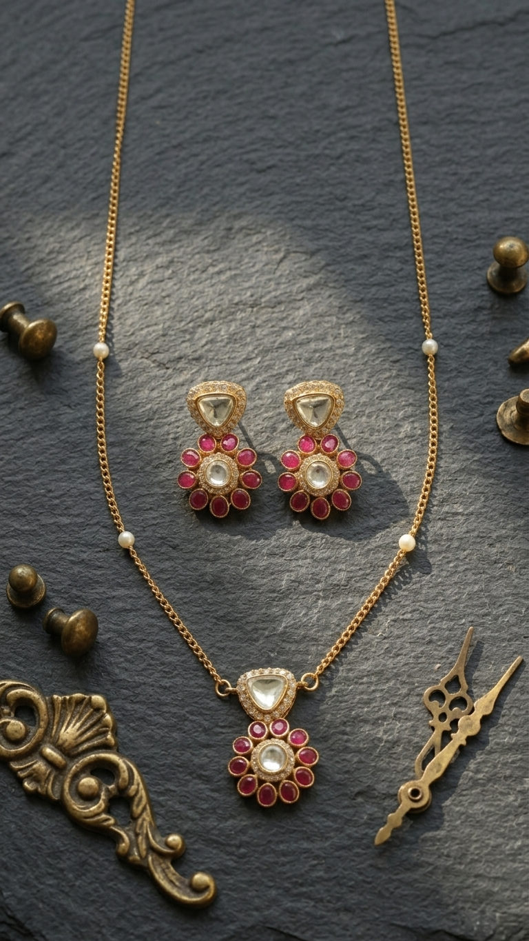 Polki & Kemp Pendant Set - Red