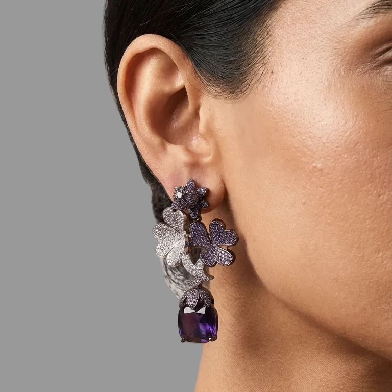 Tulip Premium Micro CZ Earrings - Purple