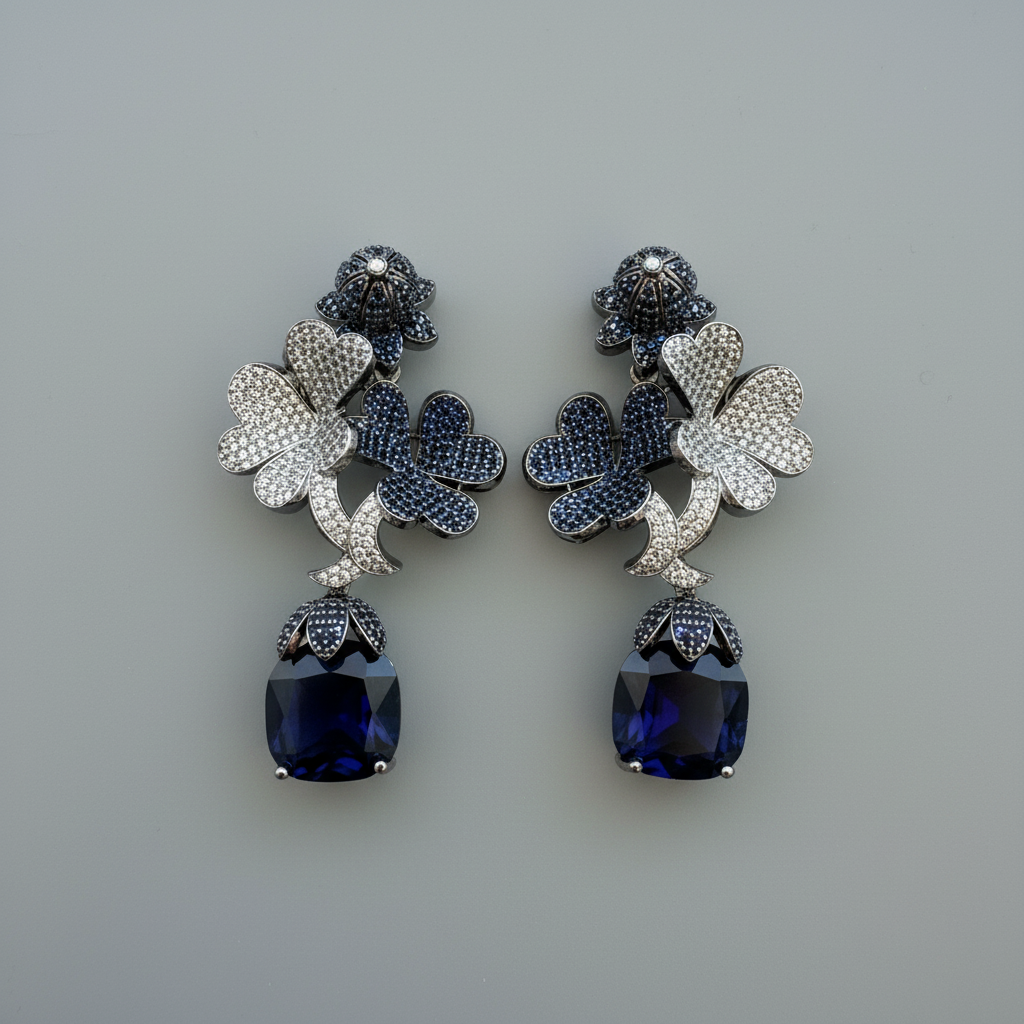 Tulip Premium Micro CZ Earrings - Blue
