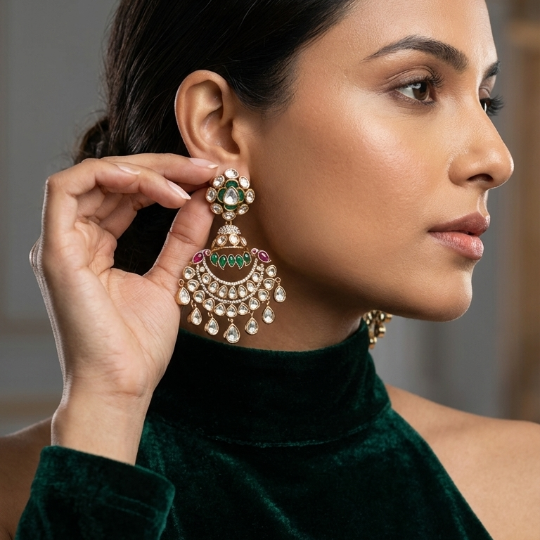 Victorian Moissanite, CZ & Jadau Chandbaali - Multi