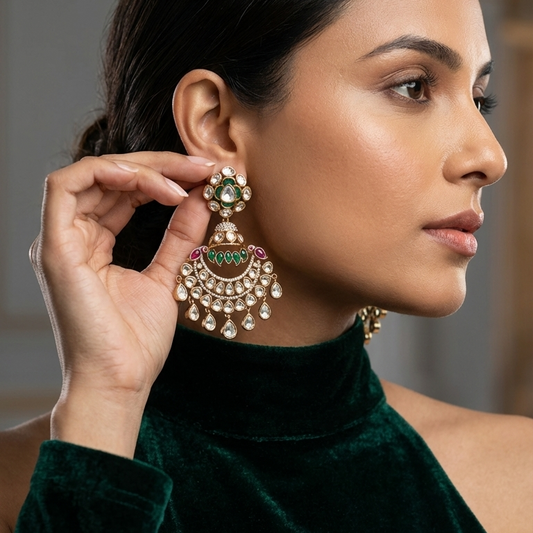 Victorian Moissanite, CZ & Jadau Chandbaali - Multi