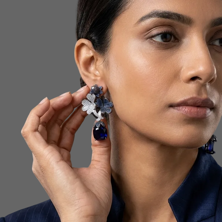 Tulip Premium Micro CZ Earrings - Blue